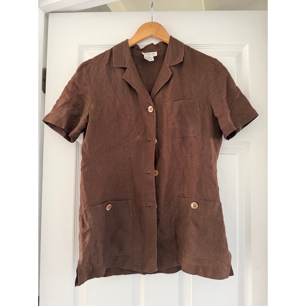 Talbots Vintage Irish Linen Brown‎ Button Down Short Sleeve Top